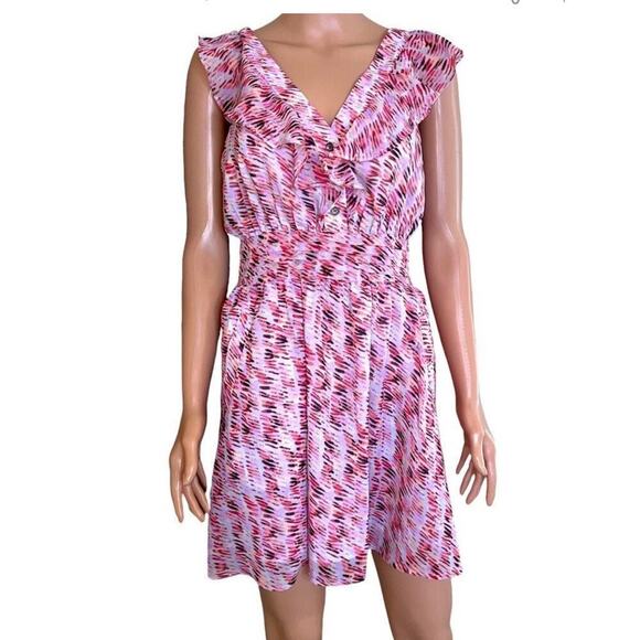 BCBGeneration Passion Pink V Neck Dress Size 4 Pockets Lined Spring Summer Dress - Picture 2 of 9